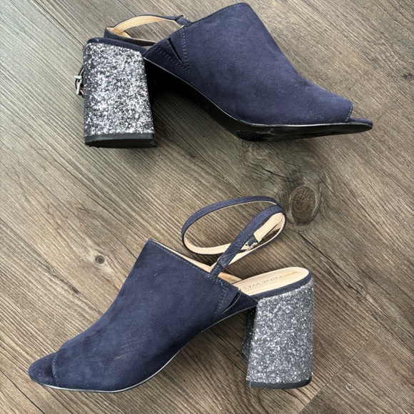Nine West navy and silver glitter block heels size 9 - Picture 8 of 8